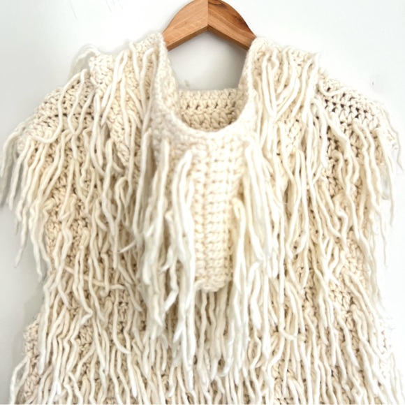 ECOTE Natural Cream Wool Blend Fringe Shaggy Knit Hoodie Zipper Vest Sz M NWT - Picture 8 of 13